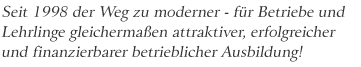 Der Weg zu moderner - fr Betriebe und Lehrlinge gleichermaen attraktiver, erfolgreicher und finanzierbarer betrieblicher Ausbildung.